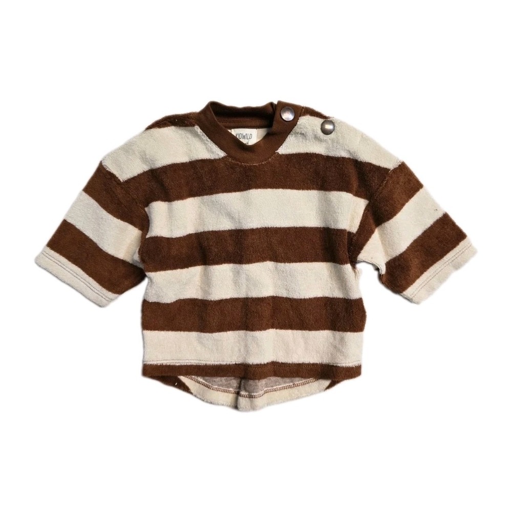 Kidwild Baby Boys  Terry  Pull Over Brown Striped Shirt 3-6 Months  Organic  NWT